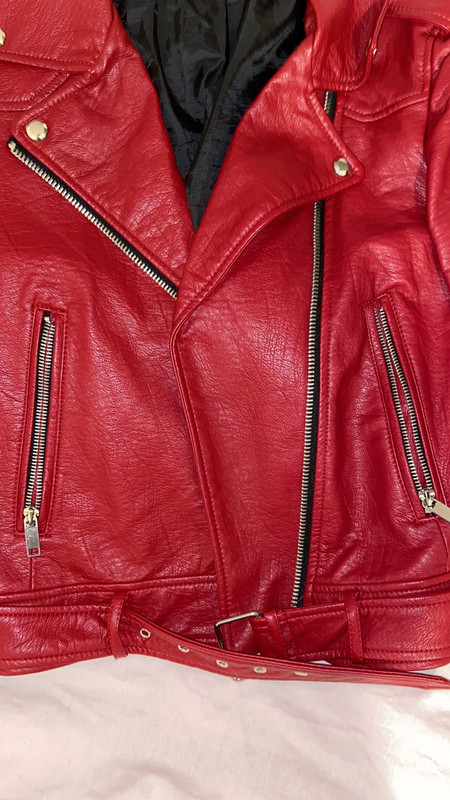 Veste en cuir rouge bordeaux Zara - Vinted